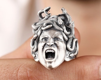 Medusa Head Ring Sterling Silver Mythological Jewelry Greek Mythology Gorgon Medusa Snake Head Ring for Men Women Silver Ring Etsy