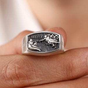 Hand van God Mannen Signet Ring, Michaelangelo Sixtijnse Kapel Ring, Creatie van Adam Sieraden, Renaissance Age Ring, Religieuze Ring voor hem