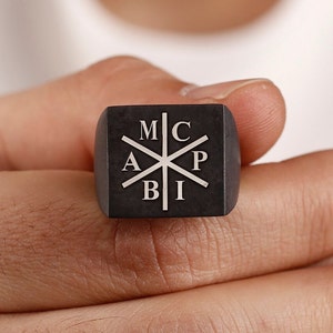 Square Personalized Men Signet Ring In Silver, Personalized Men Ring, Gift For Him, Engraved Men Signet Ring, Inıtial Men Ring, Initial Ring