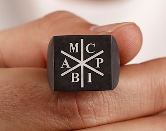 Square Personalized Men Signet Ring In Silver, Personalized Men Ring, Gift For Him, Engraved Men Signet Ring, Inıtial Men Ring, Initial Ring