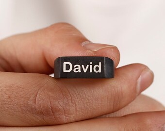 Rectangle Personalized Men Signet Ring In Silver, Personalized Men Ring, Gift For Him, Engraved Men Signet Ring, Inıtial Men Ring