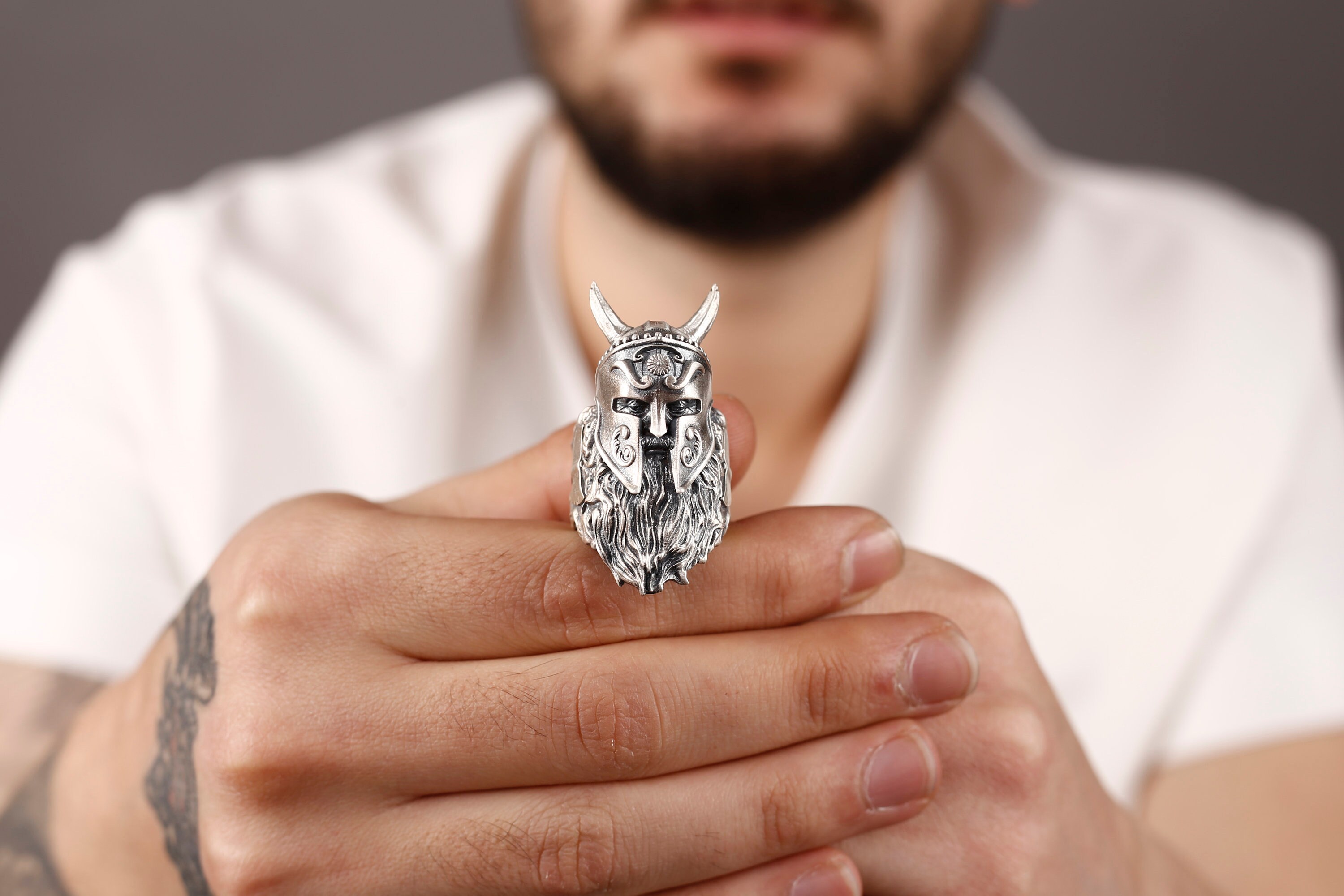 God Odin Band Ring, Sterling Silver Viking Ring, Vintage Men