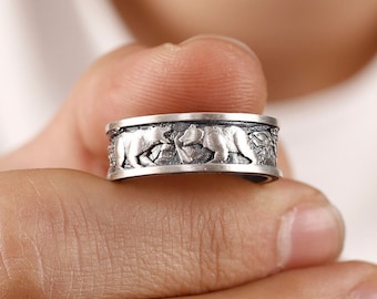 Bague en argent oxydé ours scandinave, bague de mariage pour