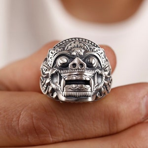 Barong Gott des Guten Herrenring, balinesischer Mythologie gotischer Ring für Männer, indonesischer Ring, Barong Gott Silberring, Silber Siegelring