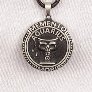 Aquarius Memento Mori Coin Necklace in Silver, Skull Zodiac Necklace For Best Friend, Goth Astrology Necklace, Zodiac Men Necklace