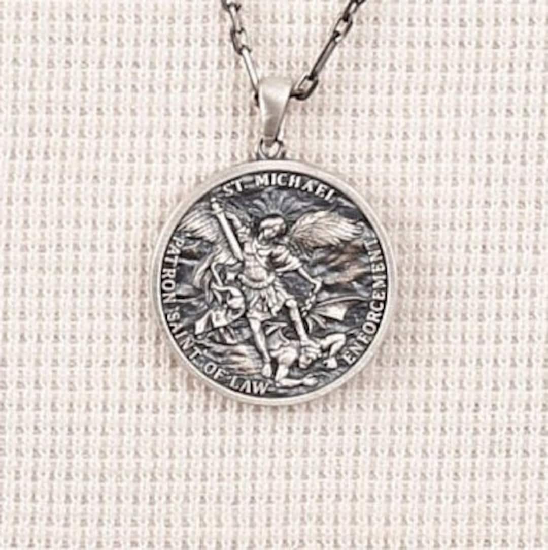 Archangel Michael Patron Saint of Law Enforcement Silver Men Necklace