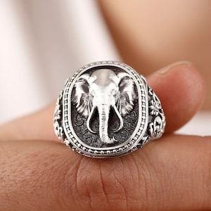 Sterling Silver Big Mammoth Ring, Animal Signet Elephant Men Ring, Biker Wedding Silver Ring, Men Silver Elephant Ring, Gift For Him