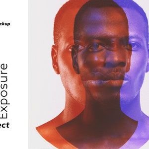 Puede incluir: Un retrato de doble exposición de una persona con un esquema de color rojo y azul. La cara de la persona está parcialmente oscurecida por una segunda imagen de la misma persona, creando un efecto de capas.