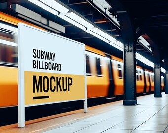 Subway Billboard Mockup / Subway Advertising Sign Mockup/ Horizontal Subway Marketing Mockup / Ai Generated Subway Billboard Mockup