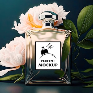 Perfume Bottle Mockup with Flowers