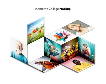 Isometric Photo Collage Mockup
