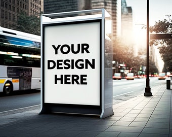 Street Advertisement Banner Mockup / Marketing Billboard / Bus Station Advertisement Sign / Ai Generative Banner Mockup