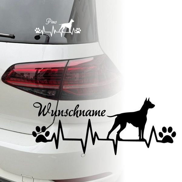 Auto Aufkleber | Dobermann | Personalisiert mit Name | Herzschlag | Wunschname | Hundepfödchen | Car Sticker 90