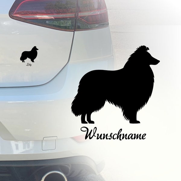 Auto Aufkleber | Shetland Sheepdog | Personalisiert mit Name | Wunschname | Car Sticker | Verschiedene Farben und Größen | Scheltie