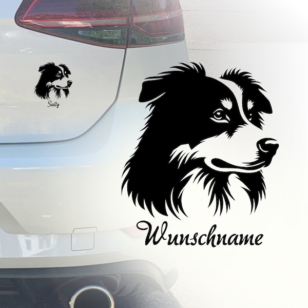 Auto Aufkleber | Australian Shepherd | Personalisiert mit Name | Portrait | Wunschname | Car Sticker | Aussie