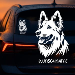 Auto Aufkleber | Berger Blanc Suisse | Weißer Schäferhund | Hund | Personalisiert Name | Wunschname | Versch. Farben und Größen 686