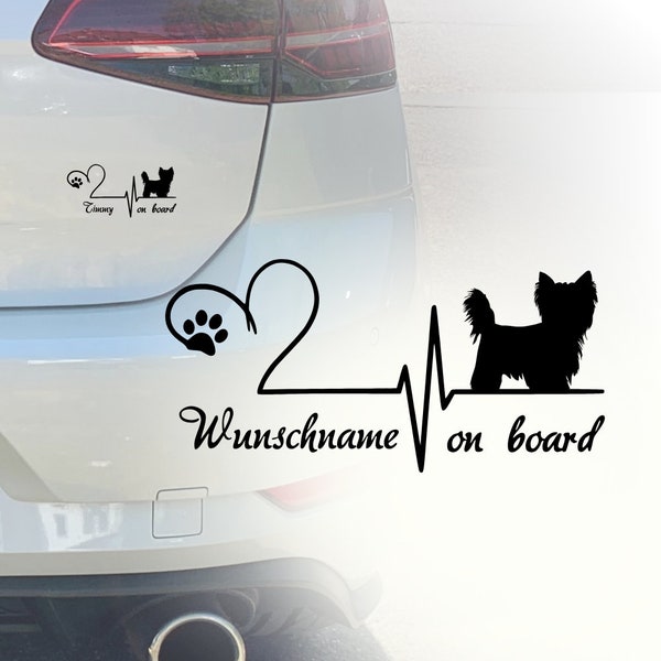 Auto Aufkleber | Yorkshire Terrier | Personalisiert mit Name | Portrait | Wunschname | Car Sticker | Individuell | Wunschname on Board