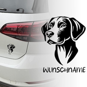 Könnte beinhalten: Schwarz-weiße Silhouette eines Hundekopfes mit dem Text "WUNSCHNAME" darunter. Eine kleinere Version der Hundesilhouette ist mit dem Namen "PAUL" darunter dargestellt.