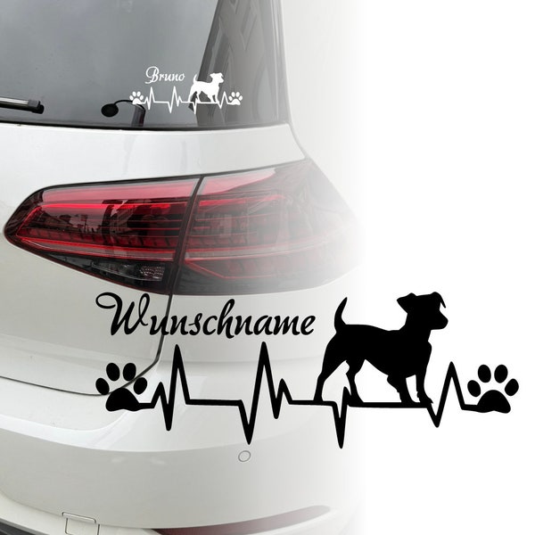 Auto Aufkleber | Jack Russell Terrier | | Personalisiert mit Name | Herzschlag | Wunschname | Hundepfödchen | Car Sticker 36