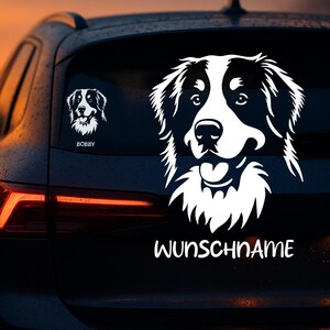 Auto Aufkleber | Berner Sennenhund | Personalisiert Name | Portrait | Wunschname | Car Sticker | Verschiedene Farben und Größen 495