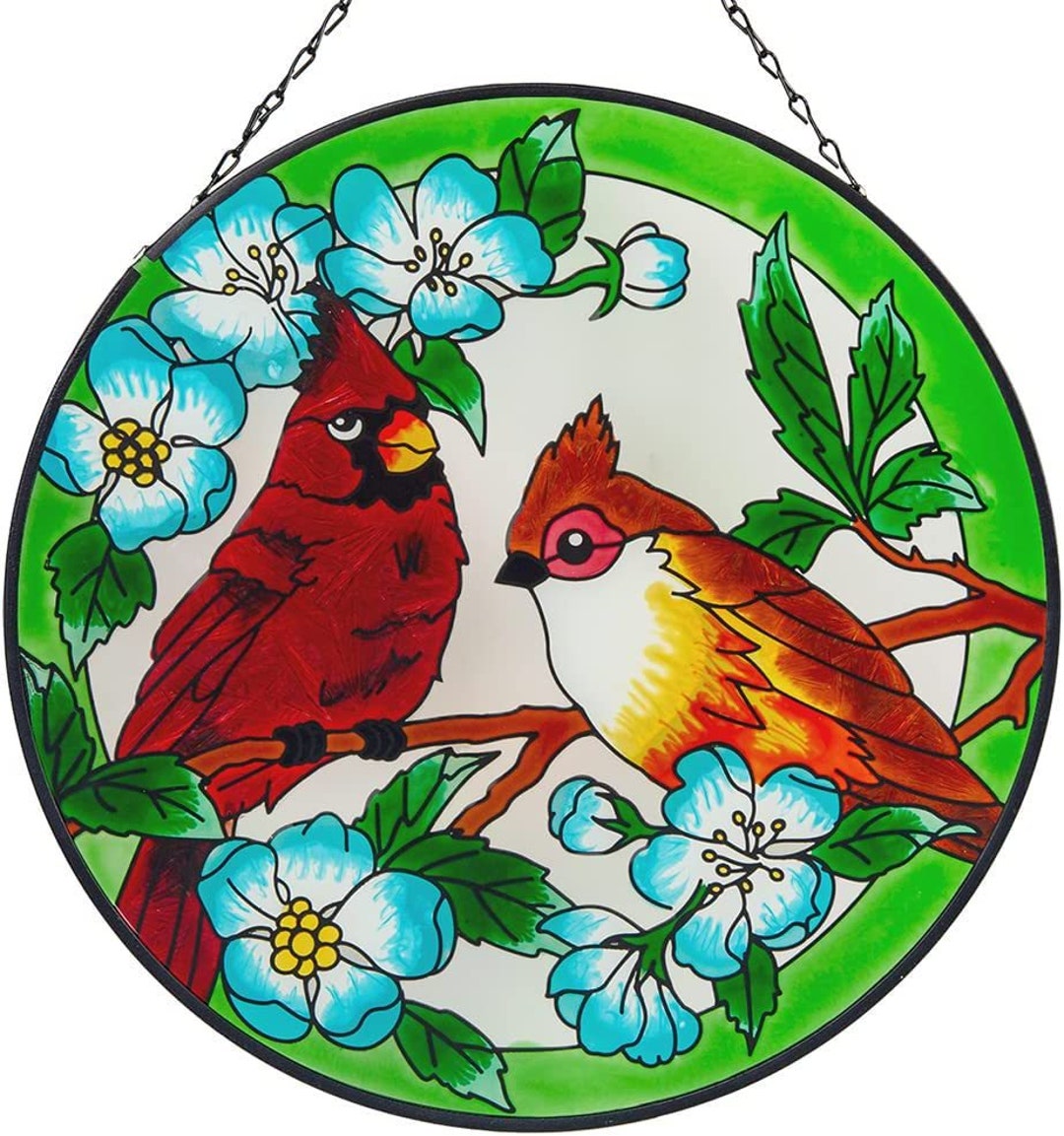 Cardinal Stained Glass Window Hanging Suncatchers Ornament Etsy