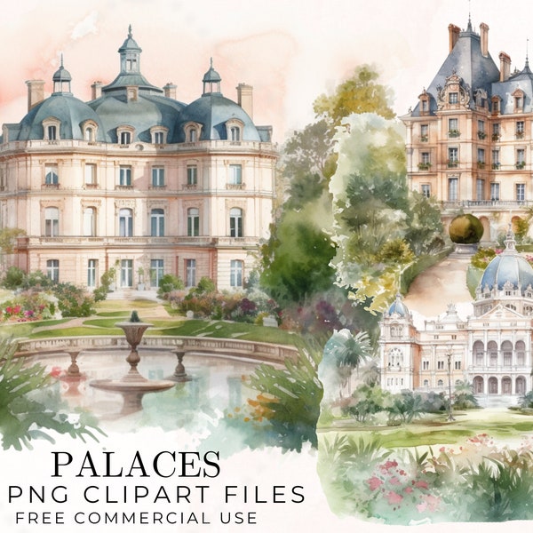 Palaces clipart, watercolor palaces, pretty palaces, digital art, clip art, digital watercolor art, vintage clipart, instant download