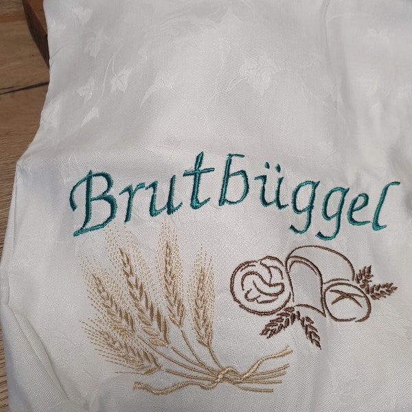 Brotbeutel "Brutbüggel" nachhaltig und wiederverwendbar aus Omas Stoffen mit schöner Stickerei.
