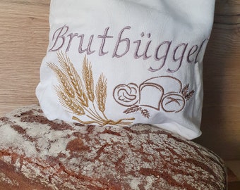 Brotbeutel "Brutbüggel" nachhaltig und wiederverwendbar aus Omas Stoffen mit schöner Stickerei.