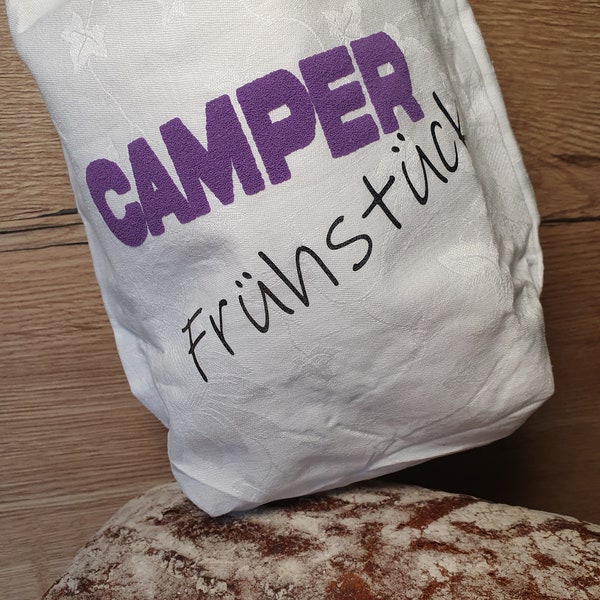 Brotbeutel "CAMPER Frühstück" nachhaltig und wiederverwendbar aus Omas Stoff.