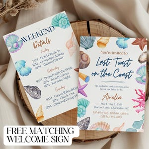 Last Toast on the Coast Bachelorette Invitation, Bach Coastal Weekend Itinerary, Bridal Editable Canva Template, Digital Party Card