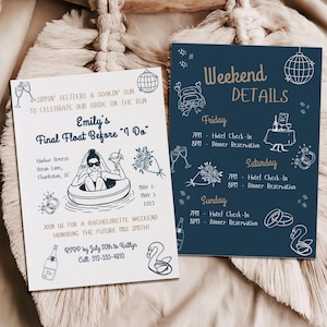 Beach Bachelorette Invitation, Bach Party Weekend Itinerary, Coast Bachelorette Invite, Bridal Editable Canva Template, Digital Party Card