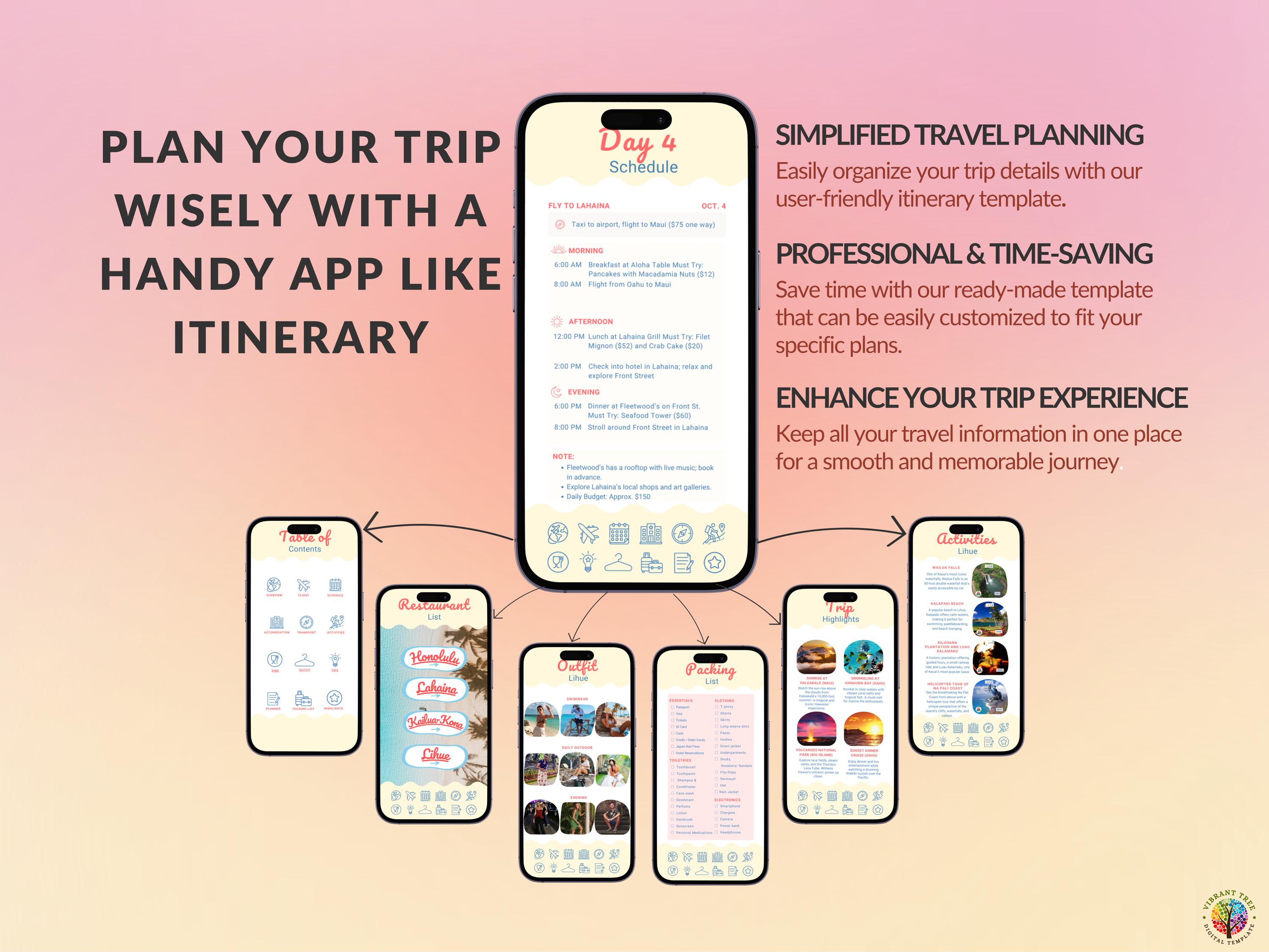 Mobile Travel Itinerary Template, Editable Trip Planner, Digital Hawaii ...