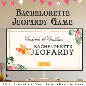 Retro Bachelorette Party Jeopardy Game I Editable Canva Presentation | Bachelorette Trivia Game | Margs & Matrimony | Bikinis and Martinis