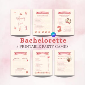 Pink Bachelorette Games, 5 Editable Bridal Shower Games, Pink Modern Bachelorette, Hen Party Games, Template, Printable Bachelorette Game
