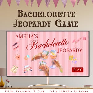 Retro Bachelorette Party Jeopardy Game Template, Pink Retro Bachelorette Jeopardy Trivia Editable Canva Game, Bridal Jeopardy PowerPoint