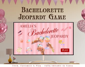 Bachelorette Jeopardy Partyspiel, Bachelorette Trivia Spiel, Hen Do Partyspiel, bearbeitbare Brautdusche Spiele Canva Powerpoint