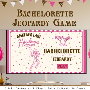 Presentación editable en Canva del juego Jeopardy de despedida de soltera &quot;El último rodeo&quot; / Juego de trivia de despedida de soltera / Margs & Matrimony / PowerPoint nupcial