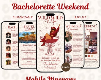 Bachelorette Itinerary Template For Mobile, Wild Wife  Digital Invitation, Weekend Itinerary, Last Rodeo Hen Party Invite, Canva Template
