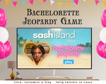 Juego de Jeopardy para despedidas de soltera en la isla / Presentación editable en Canva / Juego de trivia para despedidas de soltera / Margs & Matrimony Bikinis y Martinis