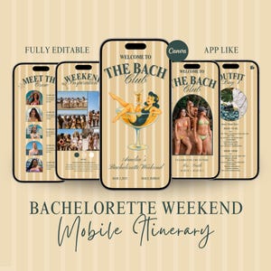 Bachelorette Itinerary Template For Mobile, Weekend Itinerary, Digital Invitation, Bachelorette Weekend, Itinerary Planner Template, Canva