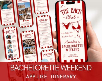 The Bach Club Bachelorette Party Itinerary Template, Travel Itinerary, Bride Trip Planner, Digital Invitation, Hens Party Itinerary, Canva