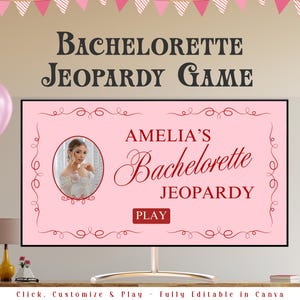 Retro Bachelorette Party Jeopardy Game I Editable Canva Presentation | Bachelorette Trivia Game | Margs & Matrimony | Bikinis and Martinis