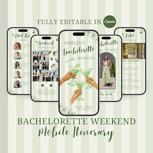Bachelorette Itinerary Template For Mobile, Weekend Itinerary, Digital Invitation, Bachelorette Weekend, Itinerary Planner Template, Canva