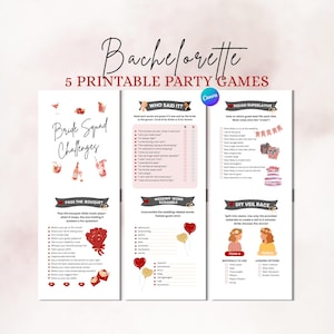 Clean Bachelorette Games, 5 Editable Bridal Shower Games, Pink Modern Bachelorette, Hen Party Games, Template, Printable Bachelorette Game