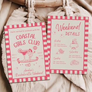 Coastal Bachelorette Invitation and Itinerary Template, Last Toast on the Coast, Coastal Grandma, Beach Bachelorette, Canva Template, Hen do