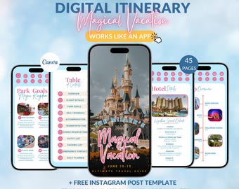 WDW Vacation Travel Digital Itinerary, Family Travel, Travel Agent Agency, Trip Itinerary, WDW Mobile Itinerary, Canva Travel Guide Proposal
