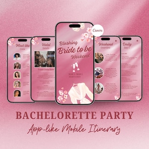 Bachelorette Itinerary Template For Mobile, Weekend Itinerary, Digital Invitation, Bachelorette Weekend, Itinerary Planner Template, Canva