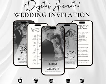 Digital Wedding Invitation Template, Animated Wedding Invite with Photo, Minimalist Wedding Video Invitation, Editable Canva Template