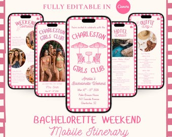 Bachelorette Party Itinerary Template Charleston Club Travel Itinerary Girls Trip Digital Download, Digital Invitation, Hens Party Itinerary