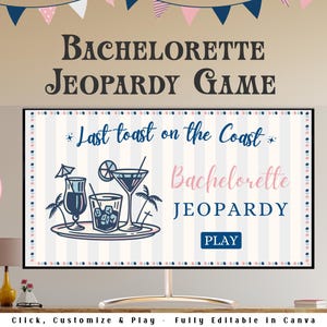 Coastal Bachelorette Party Jeopardy Game | Editable Canva Presentation |  Bachelorette Trivia Game | Margs & Matrimony  Bikinis and Martinis